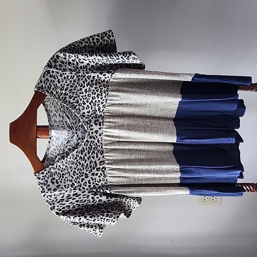 Leopard Print and Blue Tiered Top